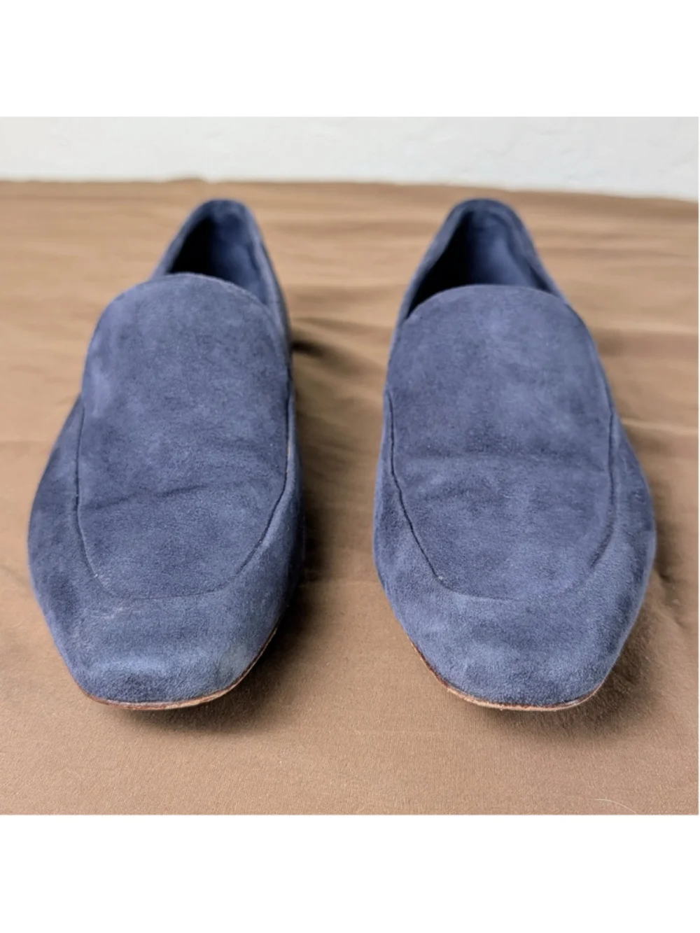 Vince Navy Blue Suede Smoking Loafers Womens 6.5 Minimalist Leather Sole Flats